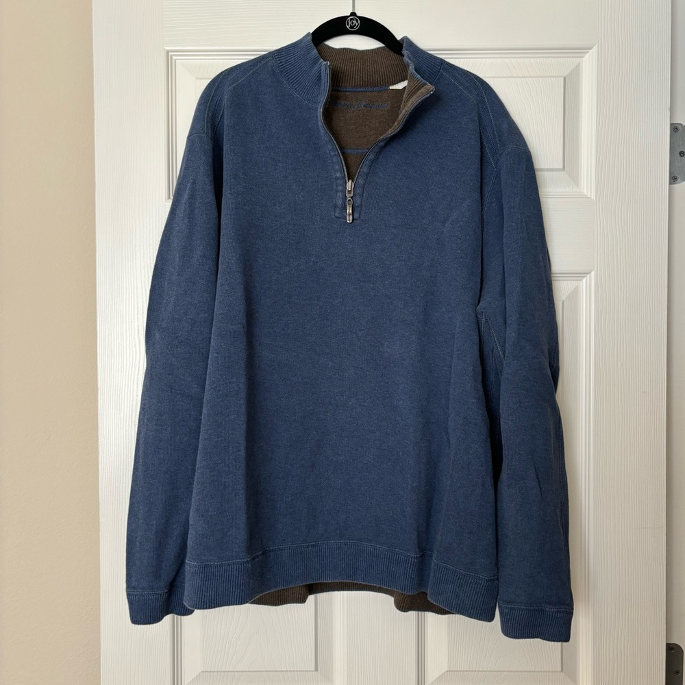 Tommy Bahama Reversible 1/4 Zip Pullover Sweater Blue/Gray Size XL